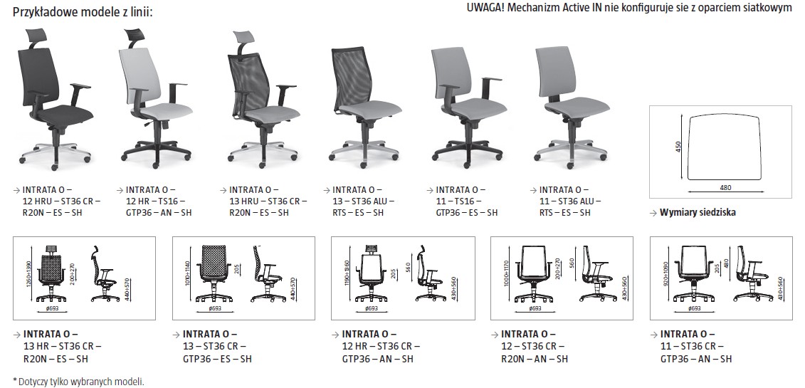 Przykłądowe modele krzesłą INTRATA Operative